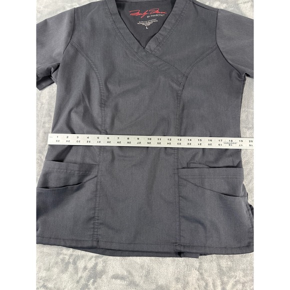 Marilyn Monroe by MediChic Scrub Top V Neck Short Sleeve Charcoal Gray Size L - Picture 4 of 5